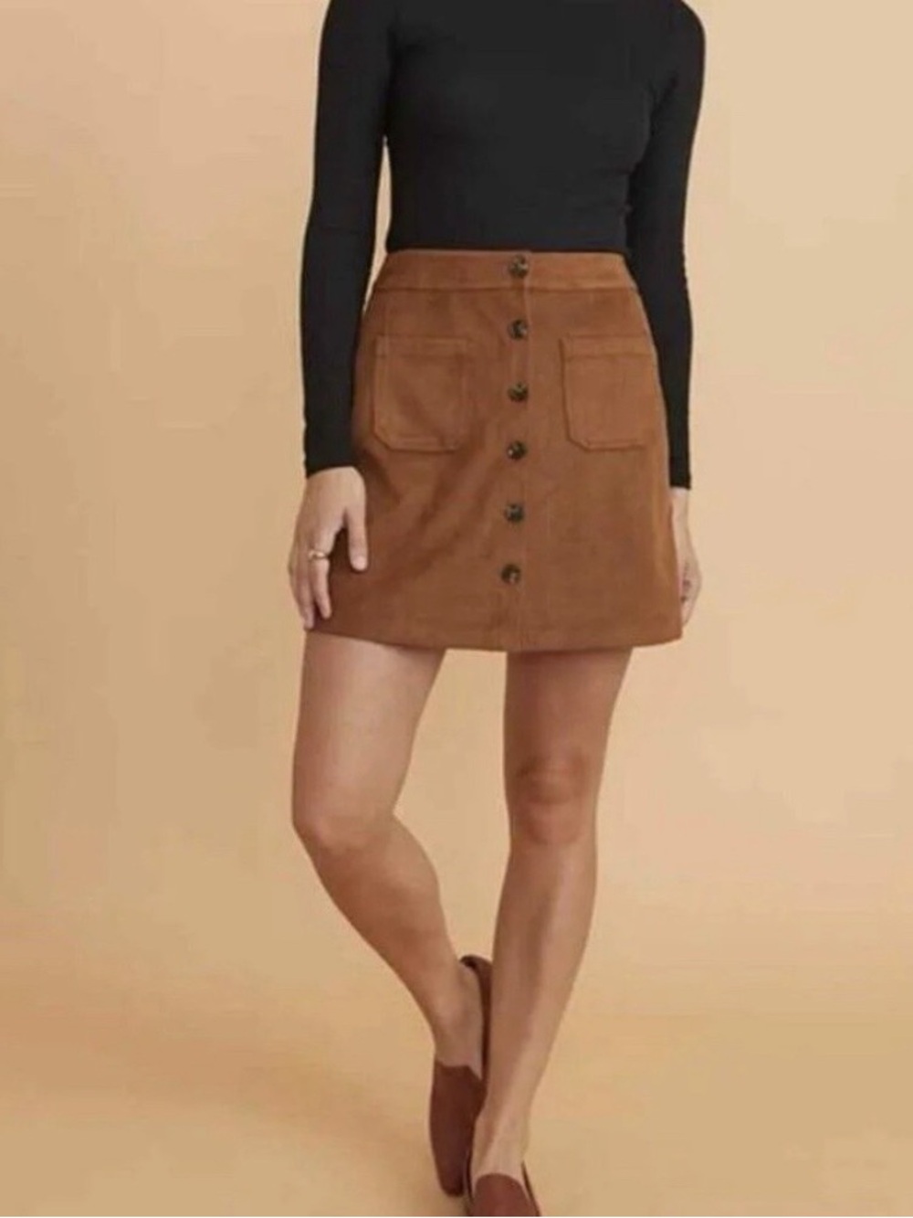 Marine Layer Faux Suede Utility Mini Skirt Brown Camel Pockets Boho Fall Size 12